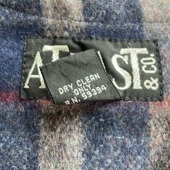 90s Y2K Vintage Wool Plaid Whipstitch Vest At Last Co Medium Blue - Picture 3 of 5